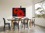 Scarlet Poppy Duo floral canvas print on the wall of a dining room