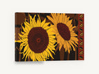 Twin Sunflowers Seed Border, sunflowers graphic illustration brown yellow, floral canvas wall art print ready to hang
