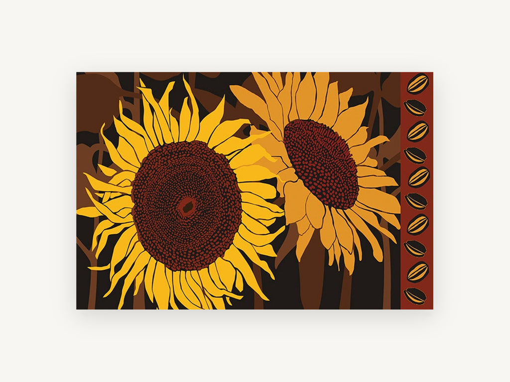 Twin Sunflowers Seed Border, floral canvas wall art print, front view
