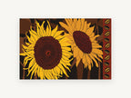 Twin Sunflowers Seed Border, floral canvas wall art print, front view