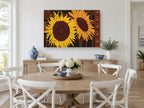Twin Sunflowers Seed Border floral canvas print on the wall of a Hamptons dining room