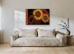 Sunflowers in Rust floral canvas print on the wall of a living room