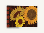Sunflower Trio Dusk, sunflowers graphic illustration brown orange, floral canvas wall art print ready to hang
