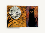 Black Cat Harvest Moon, black cat full moon illustration, animal canvas wall art print ready to hang