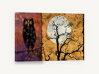 Owl Beside Harvest Moon, owl and full moon illustration, animal canvas wall art print ready to hang