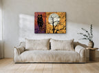 Owl Beside Harvest Moon animal canvas print on the wall of a living room
