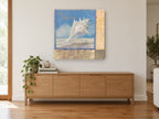 Lace Murex Shell coastal canvas print on the wall of a living room above a sideboard