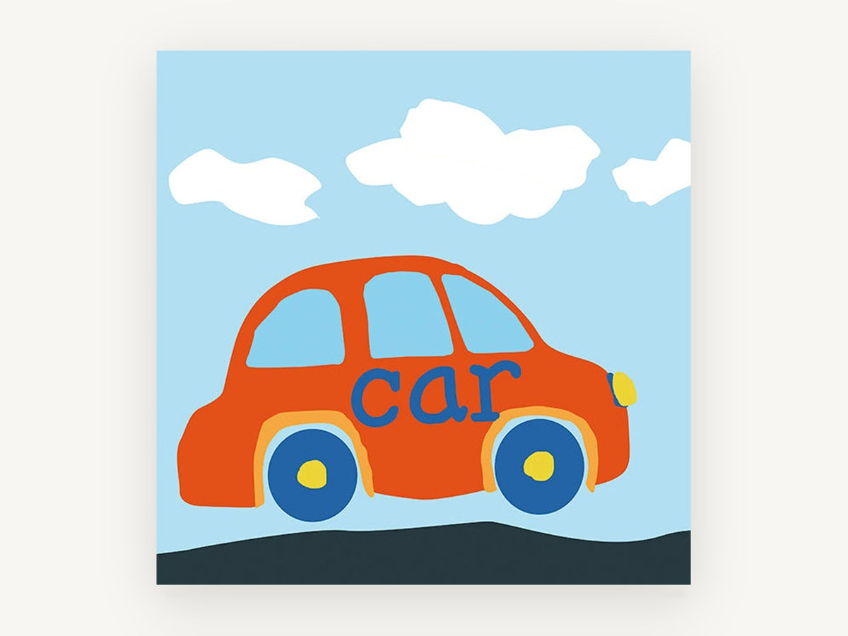 Little Orange Car, orange car kids illustration, kids canvas wall art print, front view