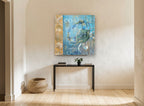 Blue Crab Coastal Panel coastal canvas print on the wall of a hallway