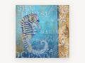 Seahorse on Weathered Boards, coastal canvas wall art print, front view