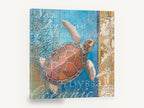 Sea Turtle Driftwood Panel, sea turtle shells coastal illustration, coastal canvas wall art print ready to hang