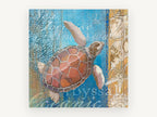Sea Turtle Driftwood Panel, coastal canvas wall art print, front view