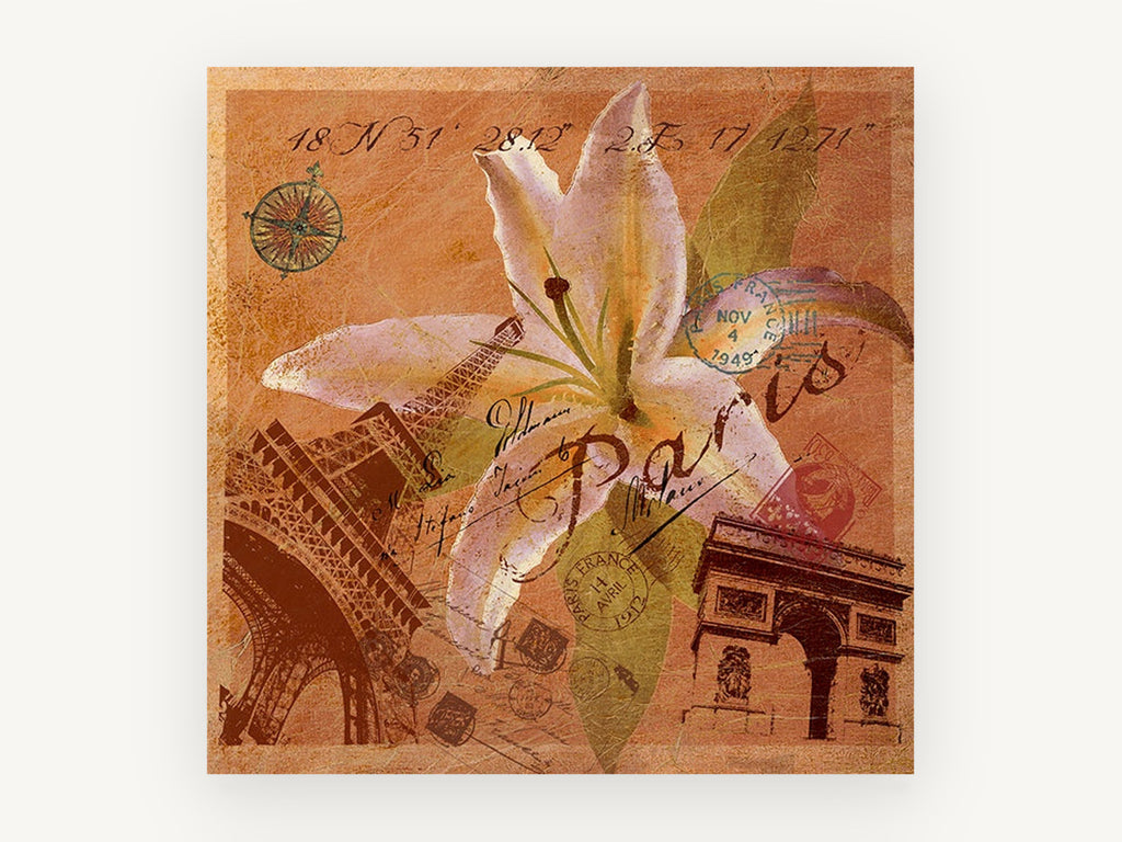 Paris Lily Collage, floral canvas wall art print, front view