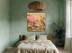 London Rose Postcard floral canvas print on the wall of a bedroom