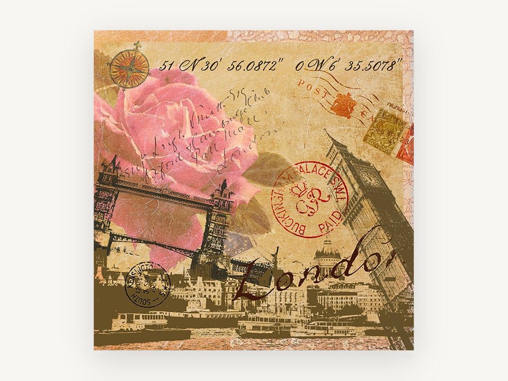London Rose Postcard, floral canvas wall art print, front view