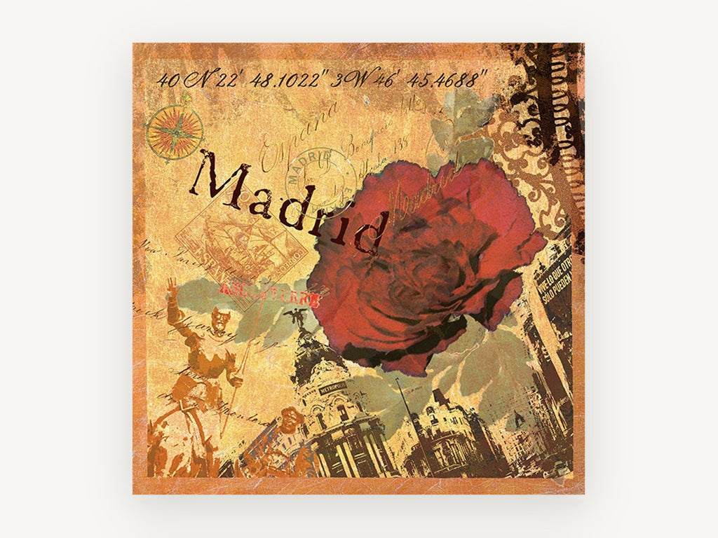 Madrid Rose Collage, floral canvas wall art print, front view