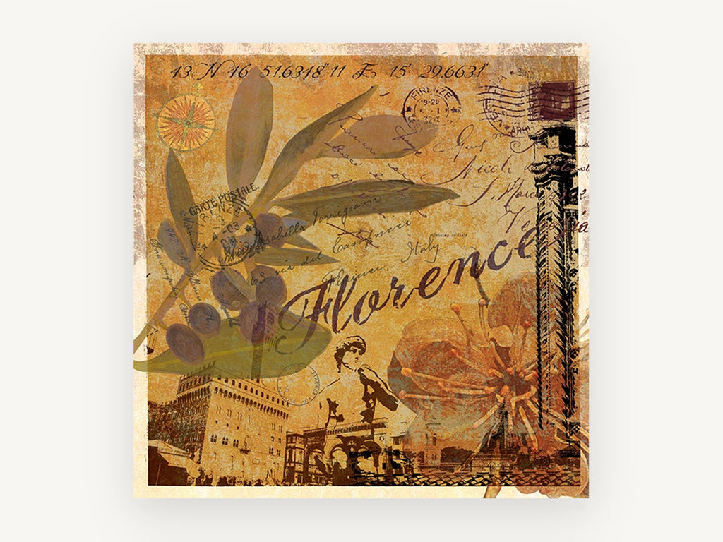 Florence Olive Postcard, floral canvas wall art print, front view