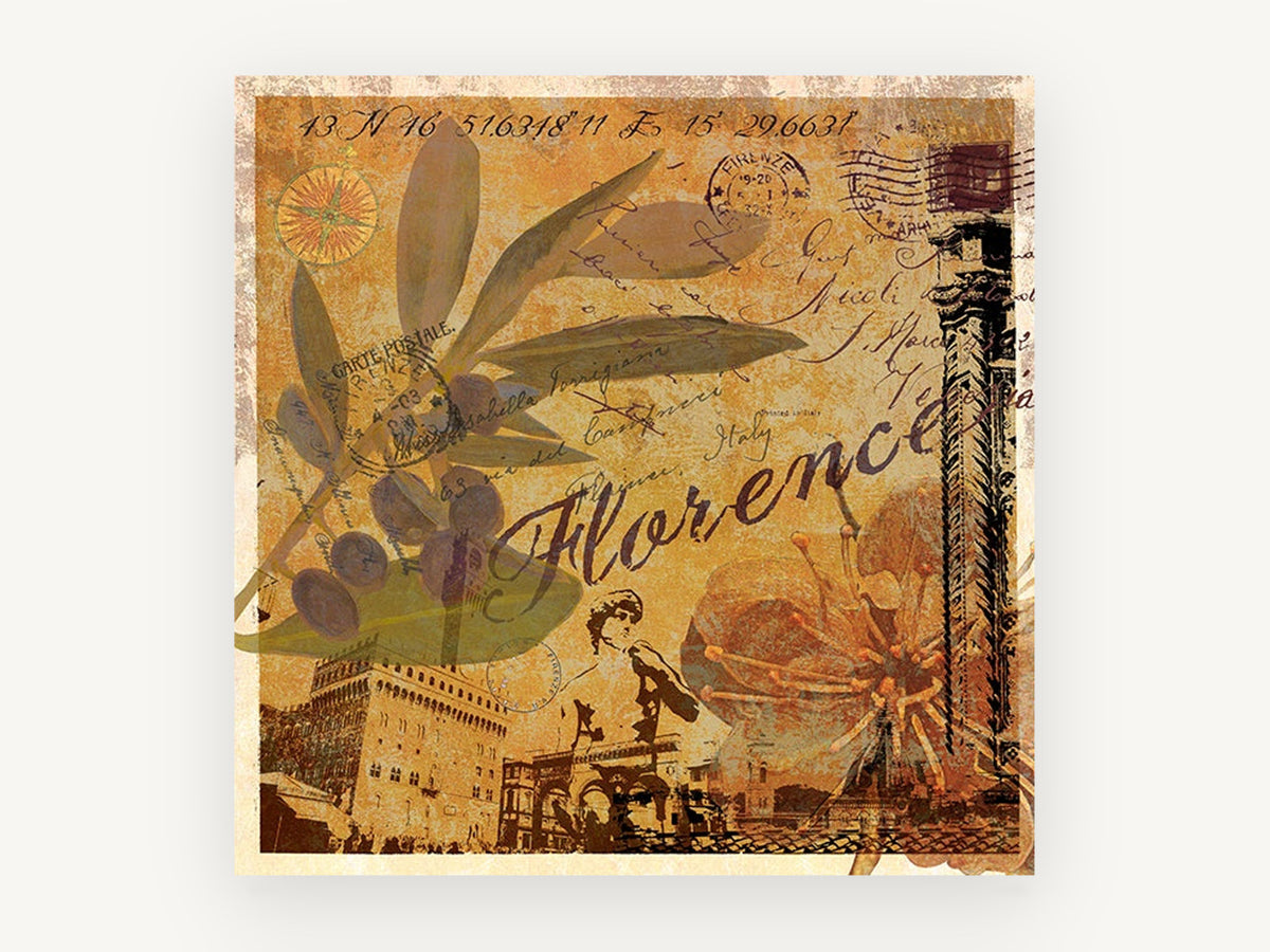 Florence Olive Postcard, floral canvas wall art print, front view