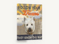 Dreaming Westie Sunburst, west highland terrier typography illustration, animal canvas wall art print ready to hang