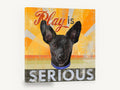 Play Is Serious Pup, black dog typography illustration, animal canvas wall art print ready to hang