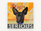 Play Is Serious Pup, black dog typography illustration, animal canvas wall art print, front view
