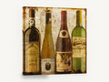 Four Wine Bottles, vintage european wine bottle label, stretched canvas wall art print ready to hang
