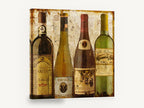 Four Wine Bottles, vintage european wine bottle label, stretched canvas wall art print ready to hang