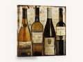 Four European Wine Bottles, vintage wine bottle label, stretched canvas wall art print ready to hang