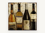 Four European Wine Bottles, vintage canvas wall art print, front view