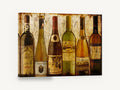 Six European Wine Bottles, vintage wine bottles labels kitchen, kitchen canvas wall art print ready to hang