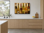 Six European Wine Bottles kitchen canvas print on the wall of a kitchen