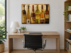 Six European Wine Bottles kitchen canvas print on the wall of a study