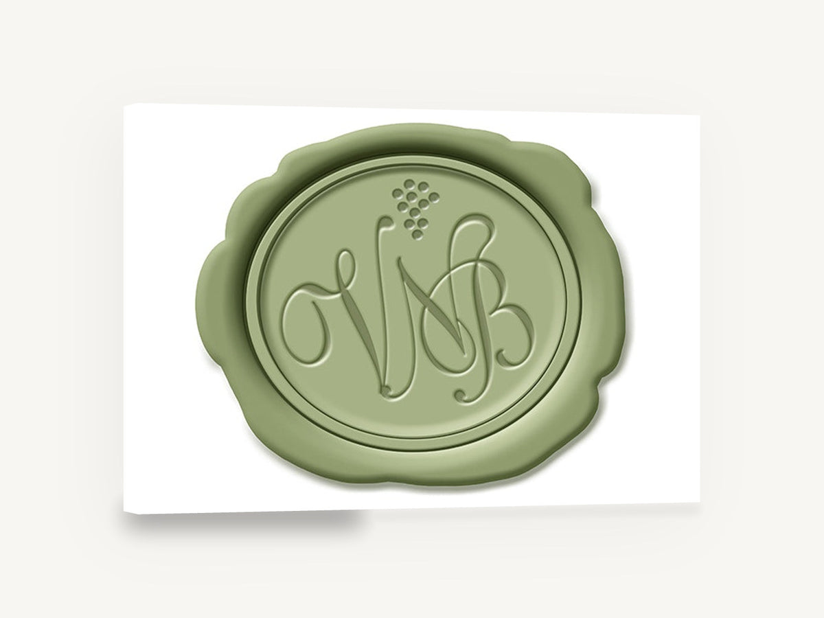 Sage Vine Seal, green wax seal grape monogram wine, kitchen canvas wall art print ready to hang