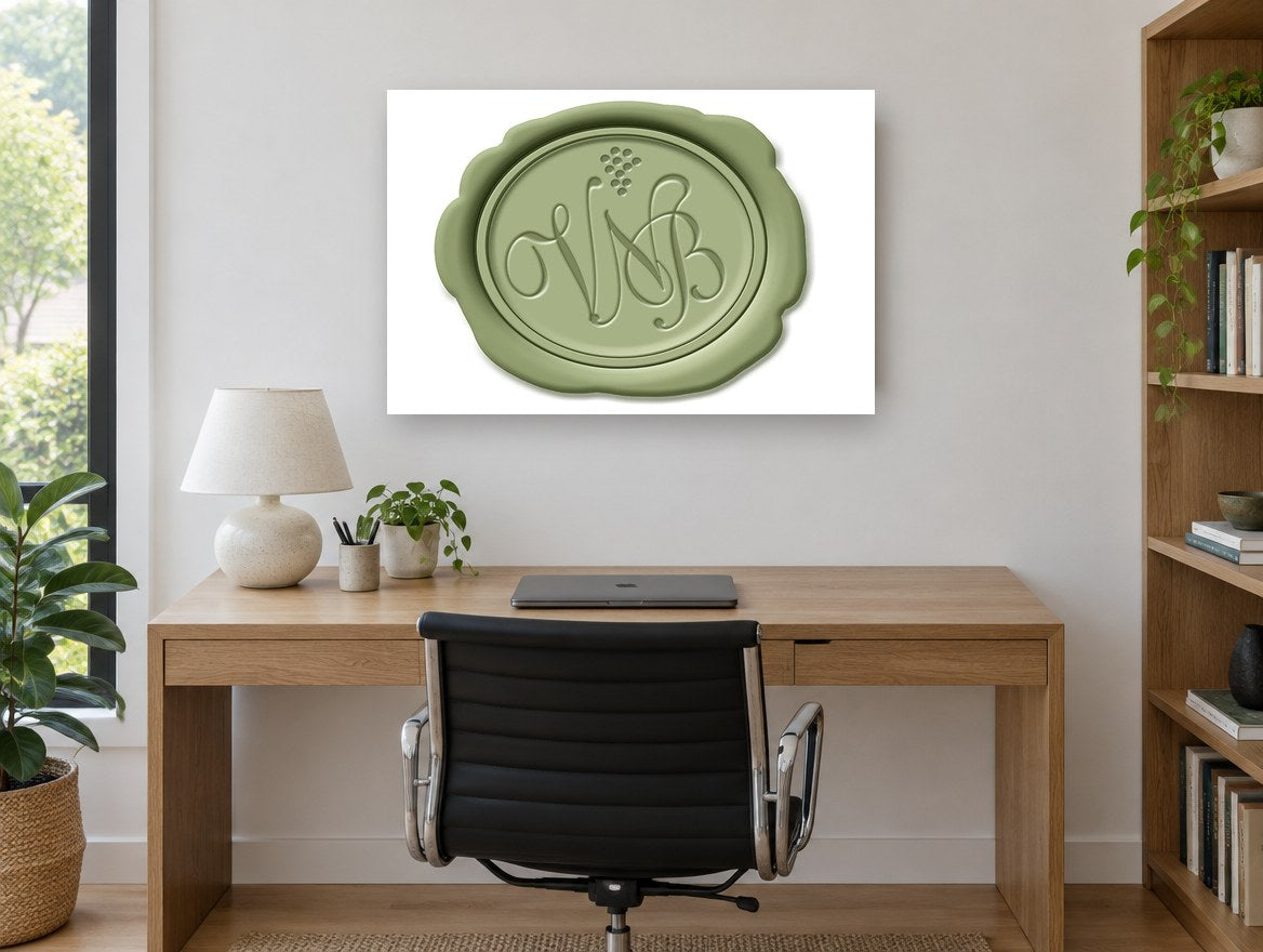 Sage Vine Seal kitchen canvas print on the wall of a study
