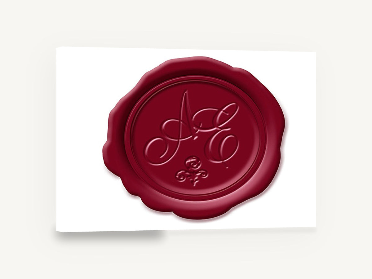 Burgundy Wax Seal, red wax seal monogram wine, kitchen canvas wall art print ready to hang