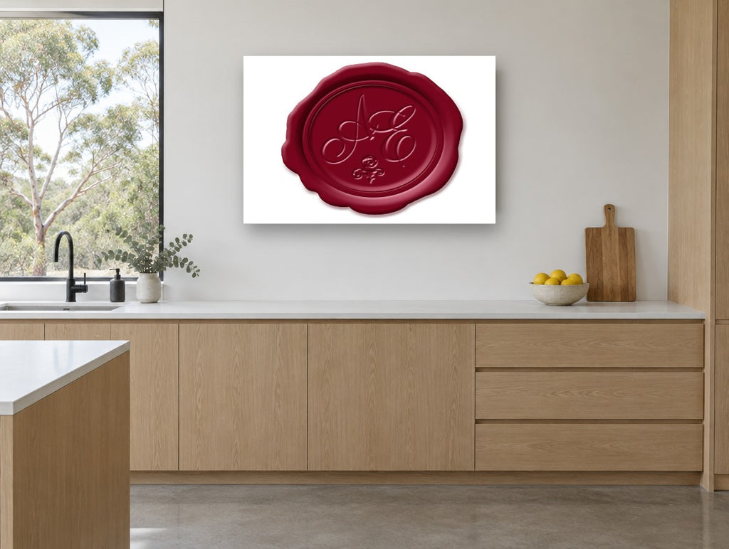 Burgundy Wax Seal kitchen canvas print on the wall of a kitchen