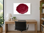 Burgundy Wax Seal kitchen canvas print on the wall of a study