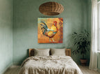 Chartres Rooster Patchwork animal canvas print on the wall of a bedroom
