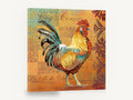 Chartres Rooster Patchwork, rooster illustration with patterned background, animal canvas wall art print ready to hang
