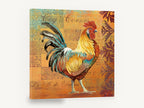 Chartres Rooster Patchwork, rooster illustration with patterned background, animal canvas wall art print ready to hang