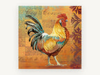 Chartres Rooster Patchwork, rooster illustration with patterned background, animal canvas wall art print, front view