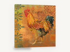 Amber Rooster Strut, rustic rooster illustration on orange, animal canvas wall art print ready to hang