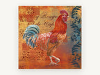 Red Rooster Normandy, red rooster french script illustration, animal canvas wall art print, front view