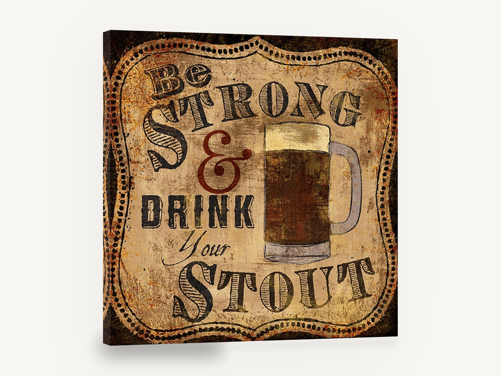 Strong and Stout Sign, stout beer mug typography sign, kitchen canvas wall art print ready to hang