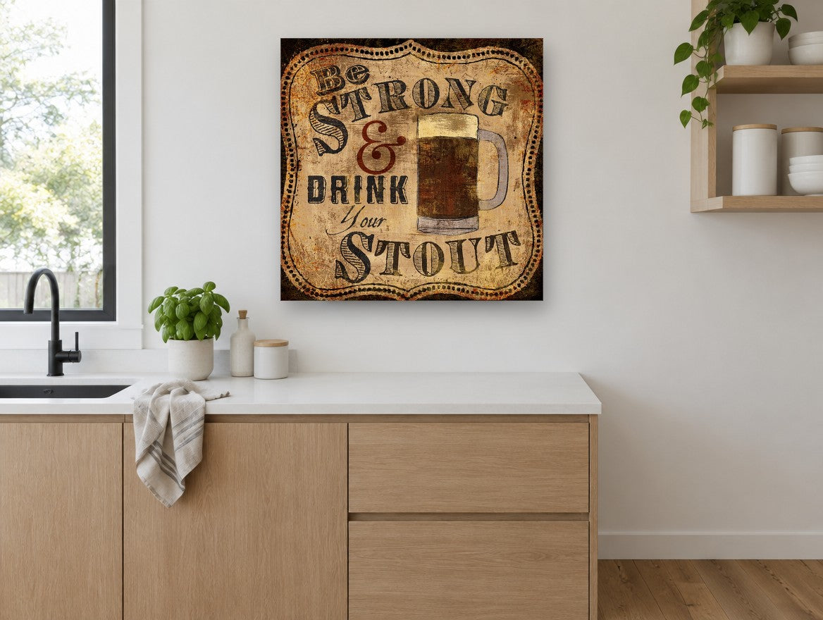 Strong and Stout Sign kitchen canvas print on the wall of a kitchen