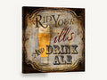 Rid Your Ills Ale, beer glass typography pub sign, kitchen canvas wall art print ready to hang