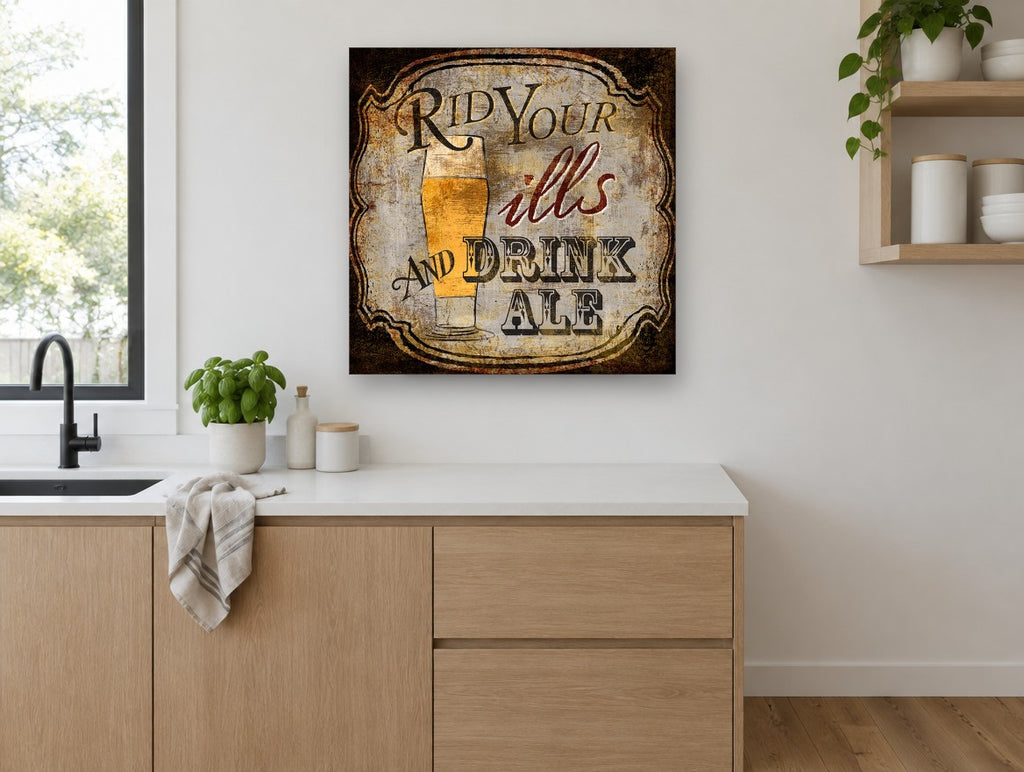 Rid Your Ills Ale kitchen canvas print on the wall of a kitchen