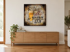 Rid Your Ills Ale kitchen canvas print on the wall of a living room above a sideboard