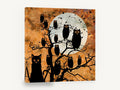 Owls and Black Cat, owls and black cat moon illustration, animal canvas wall art print ready to hang