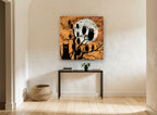 Owls and Black Cat animal canvas print on the wall of a hallway